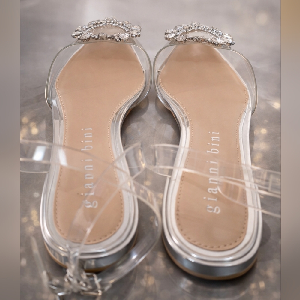 Gianni Bini Vailie Clear Rhinestone Details Ankle Wrap Sandals 7.5 - Picture 6 of 8